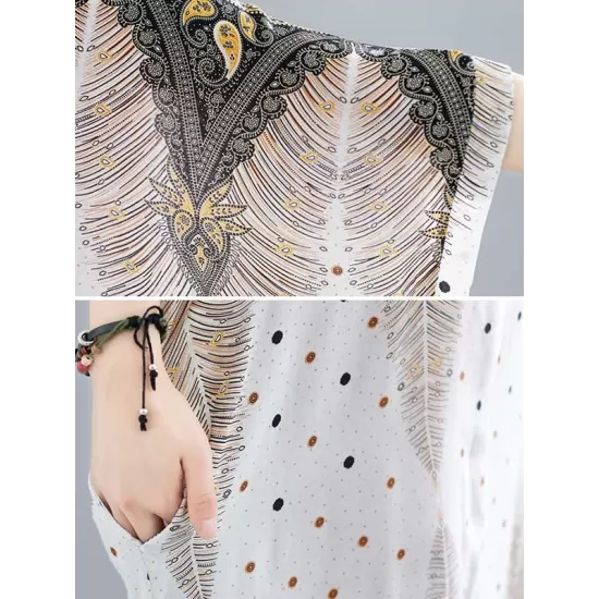 Ethnic Printed Plus Size V-Neck Batwing Sleeve Maxi Dress Ethnic Printed Plus Size V-Neck Batwing Sleeve Maxi Dress