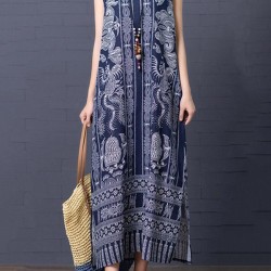 Loose National Style Sleeveless Long Dress