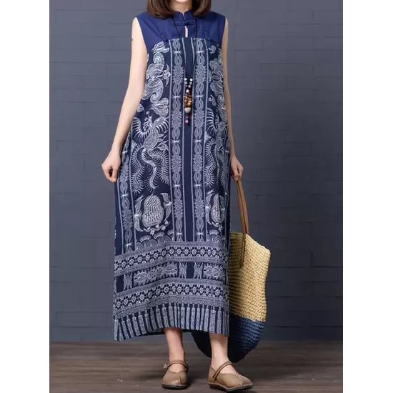 Loose National Style Sleeveless Long Dress Loose National Style Sleeveless Long Dress