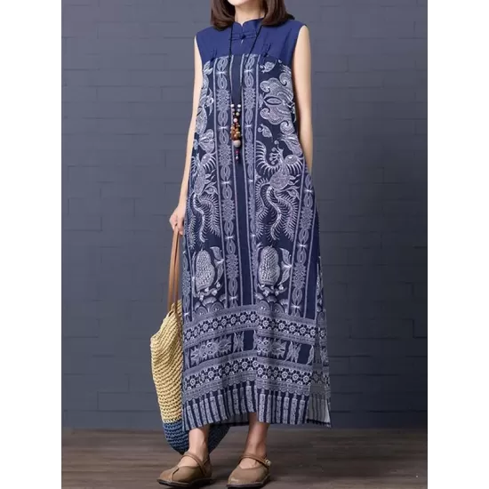 Loose National Style Sleeveless Long Dress Loose National Style Sleeveless Long Dress