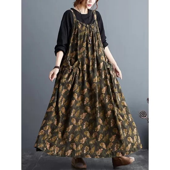 Artistic Retro Ramie Cotton Loose 3 Colors Floral Printed Square-Neck Sleeveless Strap Dress Artistic Retro Ramie Cotton Loose 3 Colors Floral Printed Square-Neck Sleeveless Strap Dress