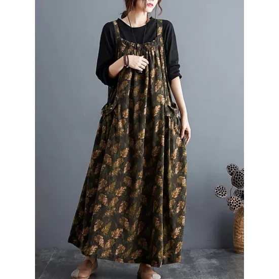 Artistic Retro Ramie Cotton Loose 3 Colors Floral Printed Square-Neck Sleeveless Strap Dress Artistic Retro Ramie Cotton Loose 3 Colors Floral Printed Square-Neck Sleeveless Strap Dress