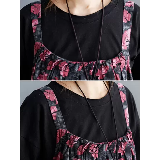 Artistic Retro Ramie Cotton Loose 3 Colors Floral Printed Square-Neck Sleeveless Strap Dress Artistic Retro Ramie Cotton Loose 3 Colors Floral Printed Square-Neck Sleeveless Strap Dress