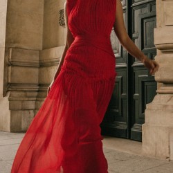 Urban Solid Color High Waisted Falbala Maxi Dress