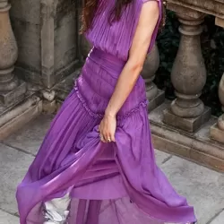 Urban Solid Color High Waisted Falbala Maxi Dress