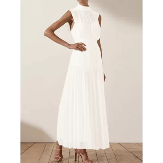 Urban Solid Color High Waisted Falbala Maxi Dress Urban Solid Color High Waisted Falbala Maxi Dress