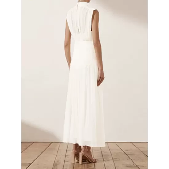 Urban Solid Color High Waisted Falbala Maxi Dress Urban Solid Color High Waisted Falbala Maxi Dress