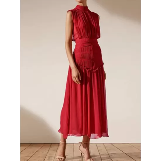 Urban Solid Color High Waisted Falbala Maxi Dress Urban Solid Color High Waisted Falbala Maxi Dress