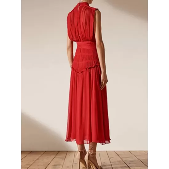 Urban Solid Color High Waisted Falbala Maxi Dress Urban Solid Color High Waisted Falbala Maxi Dress