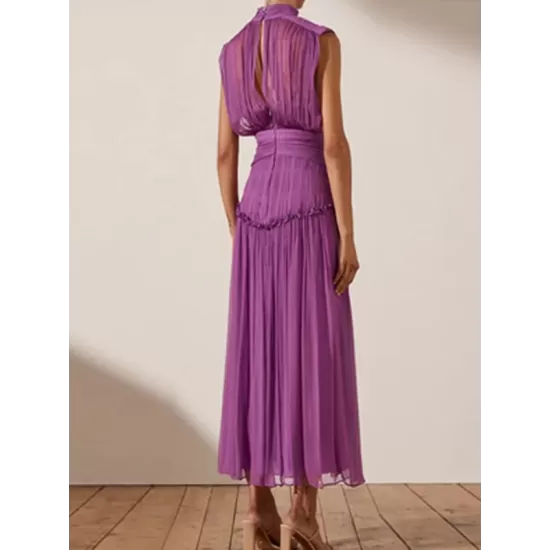 Urban Solid Color High Waisted Falbala Maxi Dress Urban Solid Color High Waisted Falbala Maxi Dress