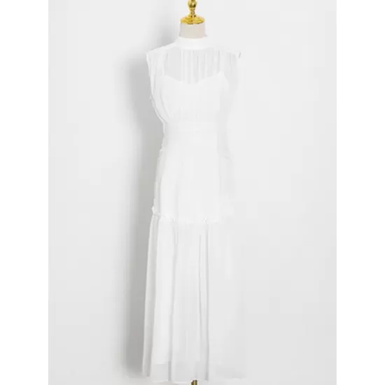 Urban Solid Color High Waisted Falbala Maxi Dress Urban Solid Color High Waisted Falbala Maxi Dress