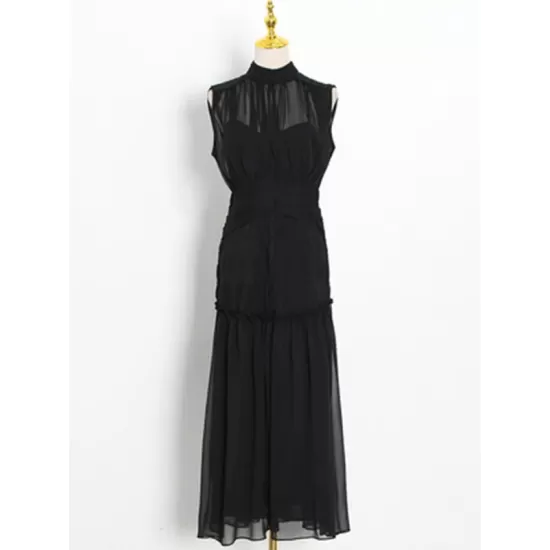 Urban Solid Color High Waisted Falbala Maxi Dress Urban Solid Color High Waisted Falbala Maxi Dress