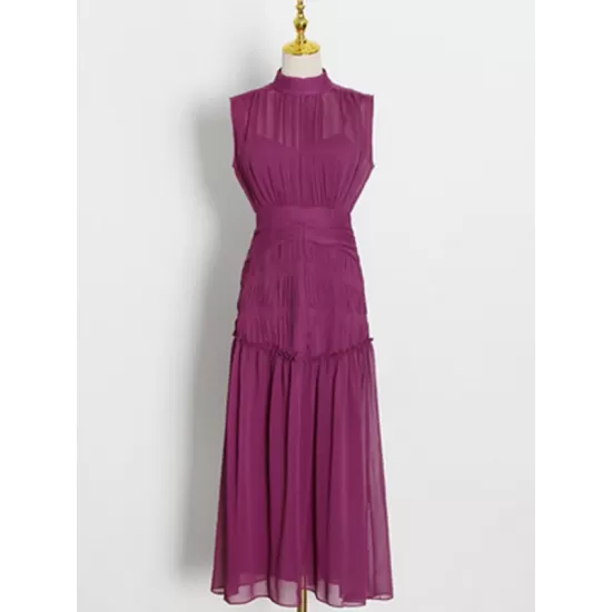 Urban Solid Color High Waisted Falbala Maxi Dress Urban Solid Color High Waisted Falbala Maxi Dress