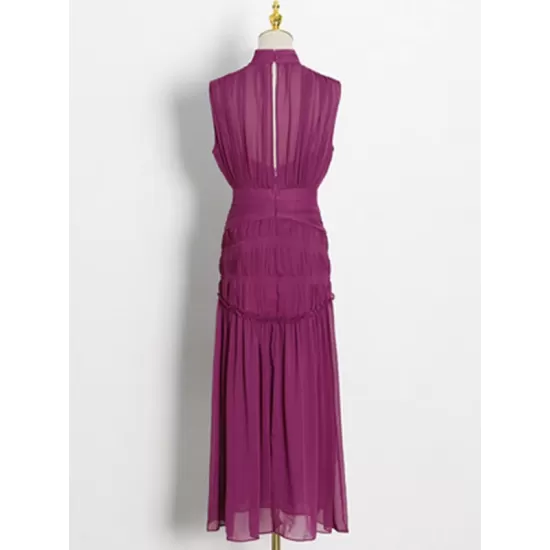 Urban Solid Color High Waisted Falbala Maxi Dress Urban Solid Color High Waisted Falbala Maxi Dress