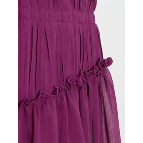 Urban Solid Color High Waisted Falbala Maxi Dress Urban Solid Color High Waisted Falbala Maxi Dress
