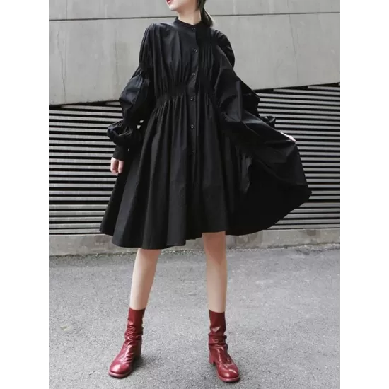Loose Original Designed Irregular Puff Shirt Dress Loose Original Designed Irregular Puff Shirt Dress