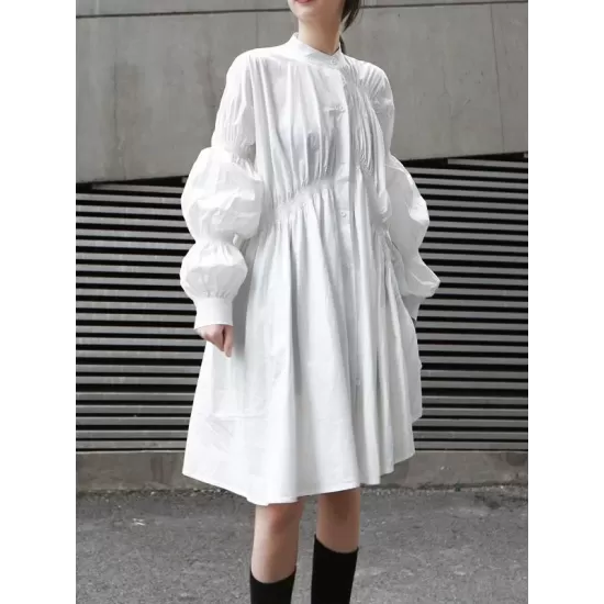 Loose Original Designed Irregular Puff Shirt Dress Loose Original Designed Irregular Puff Shirt Dress