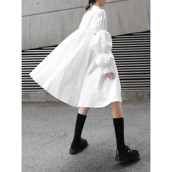 Loose Original Designed Irregular Puff Shirt Dress Loose Original Designed Irregular Puff Shirt Dress