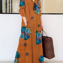 Vintage Floral Printed Lapel Oversize Maxi Dress