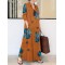 Vintage Floral Printed Lapel Oversize Maxi Dress