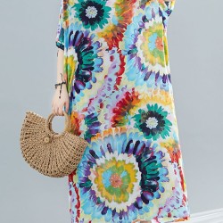 Vintage Loose Tie-Dyed Batwing Sleeves V-Neck Maxi Dress