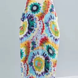 Vintage Loose Tie-Dyed Batwing Sleeves V-Neck Maxi Dress