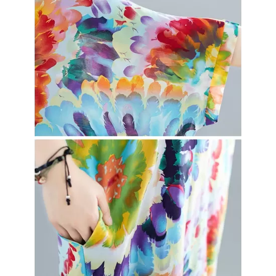 Vintage Loose Tie-Dyed Batwing Sleeves V-Neck Maxi Dress Vintage Loose Tie-Dyed Batwing Sleeves V-Neck Maxi Dress