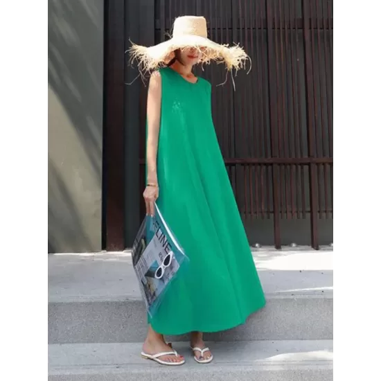 Casual Cotton Sleeveless Long Dress Casual Cotton Sleeveless Long Dress