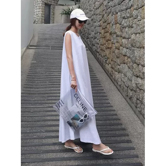 Casual Cotton Sleeveless Long Dress Casual Cotton Sleeveless Long Dress