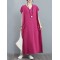 Simple Ramie Cotton Solid Color Split-Side With Pocket V-Neck Short Sleeves Maxi Dress