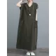 Simple Ramie Cotton Solid Color Split-Side With Pocket V-Neck Short Sleeves Maxi Dress Simple Ramie Cotton Solid Color Split-Side With Pocket V-Neck Short Sleeves Maxi Dress