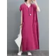 Simple Ramie Cotton Solid Color Split-Side With Pocket V-Neck Short Sleeves Maxi Dress Simple Ramie Cotton Solid Color Split-Side With Pocket V-Neck Short Sleeves Maxi Dress