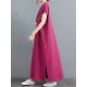 Simple Ramie Cotton Solid Color Split-Side With Pocket V-Neck Short Sleeves Maxi Dress Simple Ramie Cotton Solid Color Split-Side With Pocket V-Neck Short Sleeves Maxi Dress