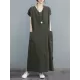Simple Ramie Cotton Solid Color Split-Side With Pocket V-Neck Short Sleeves Maxi Dress Simple Ramie Cotton Solid Color Split-Side With Pocket V-Neck Short Sleeves Maxi Dress