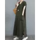 Simple Ramie Cotton Solid Color Split-Side With Pocket V-Neck Short Sleeves Maxi Dress Simple Ramie Cotton Solid Color Split-Side With Pocket V-Neck Short Sleeves Maxi Dress