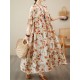 Floral Printed Pleated Split-Joint Loose Raglan Sleeve Round-Neck Midi Dresses Floral Printed Pleated Split-Joint Loose Raglan Sleeve Round-Neck Midi Dresses