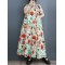 Buttoned Printed Split-Joint Loose Short Sleeves Stand Collar Midi Dresses