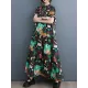 Buttoned Printed Split-Joint Loose Short Sleeves Stand Collar Midi Dresses Buttoned Printed Split-Joint Loose Short Sleeves Stand Collar Midi Dresses