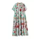 Buttoned Printed Split-Joint Loose Short Sleeves Stand Collar Midi Dresses Buttoned Printed Split-Joint Loose Short Sleeves Stand Collar Midi Dresses