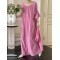 Solid Color Half Sleeves Loose Round-Neck Midi Dresses