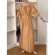 Solid Color Half Sleeves Loose Round-Neck Midi Dresses Solid Color Half Sleeves Loose Round-Neck Midi Dresses