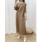 Pleated Solid Color Half Sleeves Irregular Clipping Round-Neck Midi Dresses