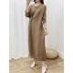 Pleated Solid Color Half Sleeves Irregular Clipping Round-Neck Midi Dresses Pleated Solid Color Half Sleeves Irregular Clipping Round-Neck Midi Dresses