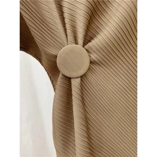 Pleated Solid Color Half Sleeves Irregular Clipping Round-Neck Midi Dresses Pleated Solid Color Half Sleeves Irregular Clipping Round-Neck Midi Dresses