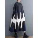 Contrast Color Pleated Printing Split-Joint A-Line Long Sleeves Polo Midi Dresses Contrast Color Pleated Printing Split-Joint A-Line Long Sleeves Polo Midi Dresses