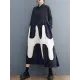 Contrast Color Pleated Printing Split-Joint A-Line Long Sleeves Polo Midi Dresses Contrast Color Pleated Printing Split-Joint A-Line Long Sleeves Polo Midi Dresses