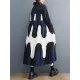 Contrast Color Pleated Printing Split-Joint A-Line Long Sleeves Polo Midi Dresses Contrast Color Pleated Printing Split-Joint A-Line Long Sleeves Polo Midi Dresses