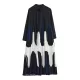 Contrast Color Pleated Printing Split-Joint A-Line Long Sleeves Polo Midi Dresses Contrast Color Pleated Printing Split-Joint A-Line Long Sleeves Polo Midi Dresses