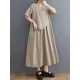 Pleated Solid Color Split-Joint Loose Short Sleeves V-Neck Midi Dresses Pleated Solid Color Split-Joint Loose Short Sleeves V-Neck Midi Dresses