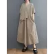 Pleated Solid Color Split-Joint Loose Short Sleeves V-Neck Midi Dresses Pleated Solid Color Split-Joint Loose Short Sleeves V-Neck Midi Dresses